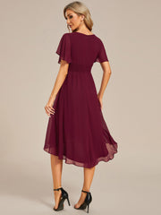 Weitese Flowy Chiffon Round Neckline A-Line Knee Length Wedding Guest Dress