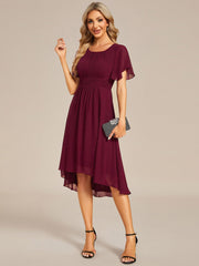 Weitese Flowy Chiffon Round Neckline A-Line Knee Length Wedding Guest Dress