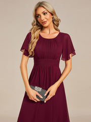 Weitese Flowy Chiffon Round Neckline A-Line Knee Length Wedding Guest Dress