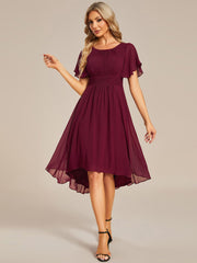 Weitese Flowy Chiffon Round Neckline A-Line Knee Length Wedding Guest Dress