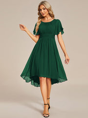 Weitese Flowy Chiffon Round Neckline A-Line Knee Length Wedding Guest Dress