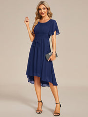 Weitese Flowy Chiffon Round Neckline A-Line Knee Length Wedding Guest Dress