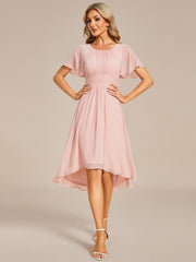 Weitese Flowy Chiffon Round Neckline A-Line Knee Length Wedding Guest Dress
