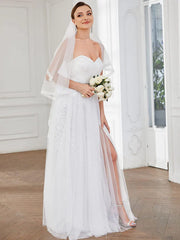 Aimishang Lace Corset Back Sweetheart Sleeveless Side Slit Wedding Dress