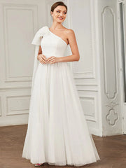 Aimishang Tie Sleeve Asymmetrical Layered Tulle A-line Wedding Dress