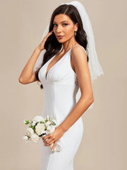 Aimishang Deep V-Neck Sleeveless Embroidered Backless Mermaid Wedding Dress with Train