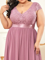 Aimishang Lace Short Sleeve Maxi Mother of the Bride Dress