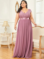 Aimishang Lace Short Sleeve Maxi Mother of the Bride Dress