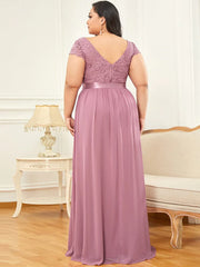 Aimishang Lace Short Sleeve Maxi Mother of the Bride Dress