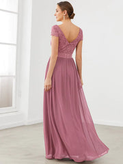 Aimishang Lace Short Sleeve Maxi Mother of the Bride Dress