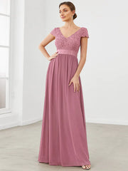 Aimishang Lace Short Sleeve Maxi Mother of the Bride Dress