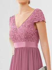 Aimishang Lace Short Sleeve Maxi Mother of the Bride Dress