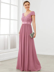 Aimishang Lace Short Sleeve Maxi Mother of the Bride Dress