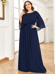 Aimishang Sheer Bell Sleeve Capelet Maxi Mother of the Bride Dress