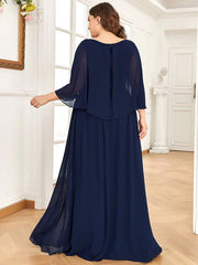 Aimishang Sheer Bell Sleeve Capelet Maxi Mother of the Bride Dress