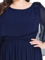 Aimishang Sheer Bell Sleeve Capelet Maxi Mother of the Bride Dress