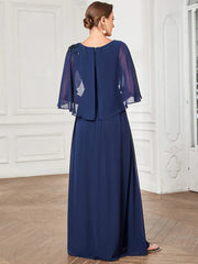 Aimishang Sheer Bell Sleeve Capelet Maxi Mother of the Bride Dress