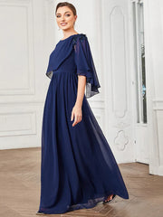 Aimishang Sheer Bell Sleeve Capelet Maxi Mother of the Bride Dress
