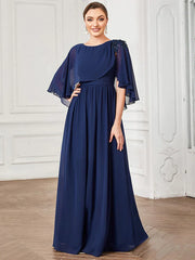 Aimishang Sheer Bell Sleeve Capelet Maxi Mother of the Bride Dress