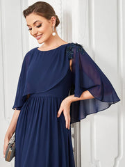 Aimishang Sheer Bell Sleeve Capelet Maxi Mother of the Bride Dress