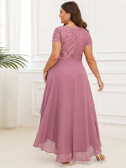 Aimishang Brief Sleeve Vintage Ribbons Short Sleeve Higher Low Mother of the Bride Gown