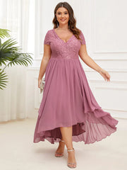Aimishang Brief Sleeve Vintage Ribbons Short Sleeve Higher Low Mother of the Bride Gown