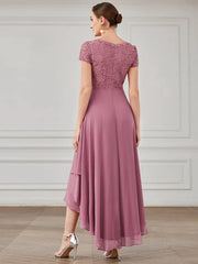 Aimishang Brief Sleeve Vintage Ribbons Short Sleeve Higher Low Mother of the Bride Gown