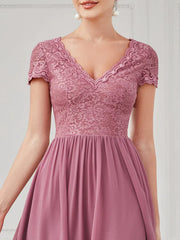 Aimishang Brief Sleeve Vintage Ribbons Short Sleeve Higher Low Mother of the Bride Gown