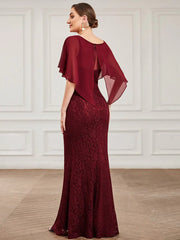 Aimishang Elegant Capelet Lace Fit and Flare Mother of the Bride Dress