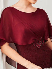 Aimishang Elegant Capelet Lace Fit and Flare Mother of the Bride Dress