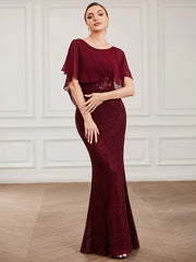 Aimishang Elegant Capelet Lace Fit and Flare Mother of the Bride Dress