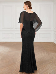 Aimishang Elegant Capelet Lace Fit and Flare Mother of the Bride Dress