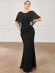 Aimishang Elegant Capelet Lace Fit and Flare Mother of the Bride Dress