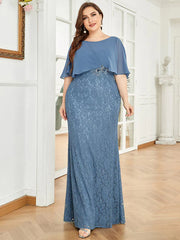 Aimishang Elegant Capelet Lace Fit and Flare Mother of the Bride Dress