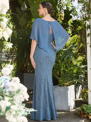 Aimishang Elegant Capelet Lace Fit and Flare Mother of the Bride Dress