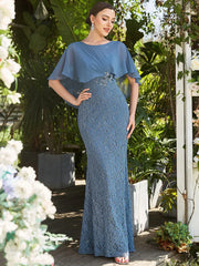 Aimishang Elegant Capelet Lace Fit and Flare Mother of the Bride Dress