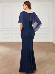 Aimishang Elegant Capelet Lace Fit and Flare Mother of the Bride Dress