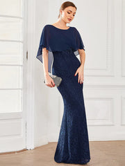 Aimishang Elegant Capelet Lace Fit and Flare Mother of the Bride Dress
