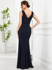 Aimishang V-Neck Beaded Sleeveless Column Mother of the Bride Dress
