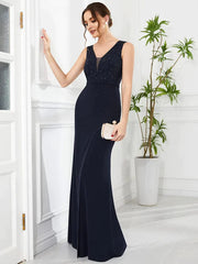 Aimishang V-Neck Beaded Sleeveless Column Mother of the Bride Dress