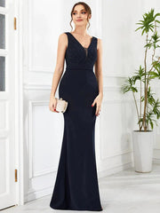 Aimishang V-Neck Beaded Sleeveless Column Mother of the Bride Dress