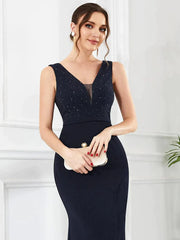 Aimishang V-Neck Beaded Sleeveless Column Mother of the Bride Dress