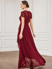 Aimishang Lace Short Sleeve Chiffon Ruffle Mother of the Bride Dress