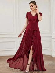 Aimishang Lace Short Sleeve Chiffon Ruffle Mother of the Bride Dress