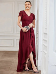 Aimishang Lace Short Sleeve Chiffon Ruffle Mother of the Bride Dress