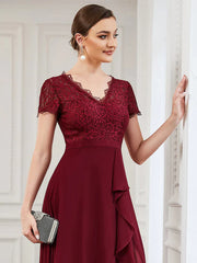 Aimishang Lace Short Sleeve Chiffon Ruffle Mother of the Bride Dress