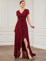 Aimishang Lace Short Sleeve Chiffon Ruffle Mother of the Bride Dress