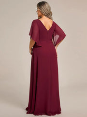Aimishang Graceful Plus Size A-line Ruffles Sleeve Chiffon Mother of the Bride Dress with Applique
