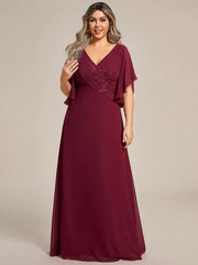 Aimishang Graceful Plus Size A-line Ruffles Sleeve Chiffon Mother of the Bride Dress with Applique