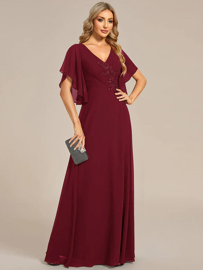 Aimishang Half Sleeves Top Applique Decoration Chiffon Mother of the Bride Dress